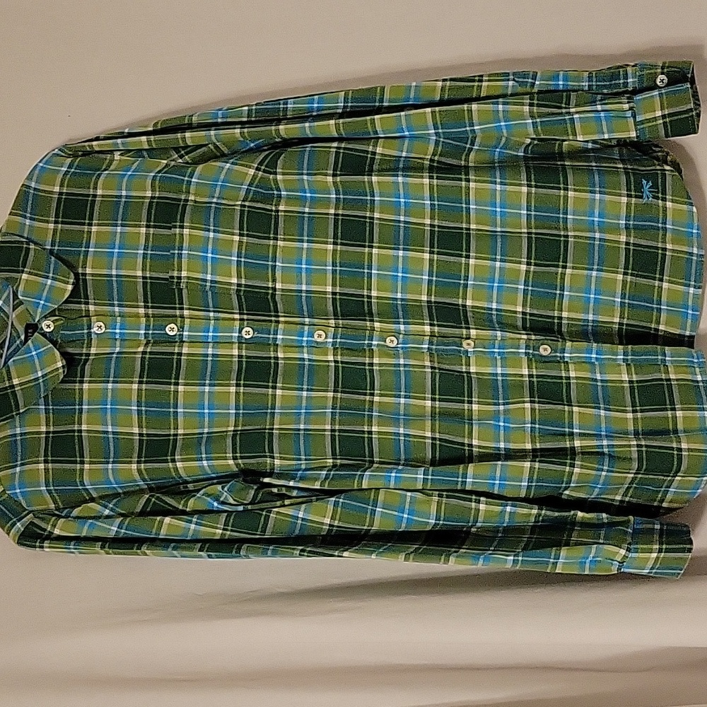 Talbots Men's Green and Blue Plaid Button Down Shirt